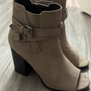 Peep-toe Taupe Ankle Boots